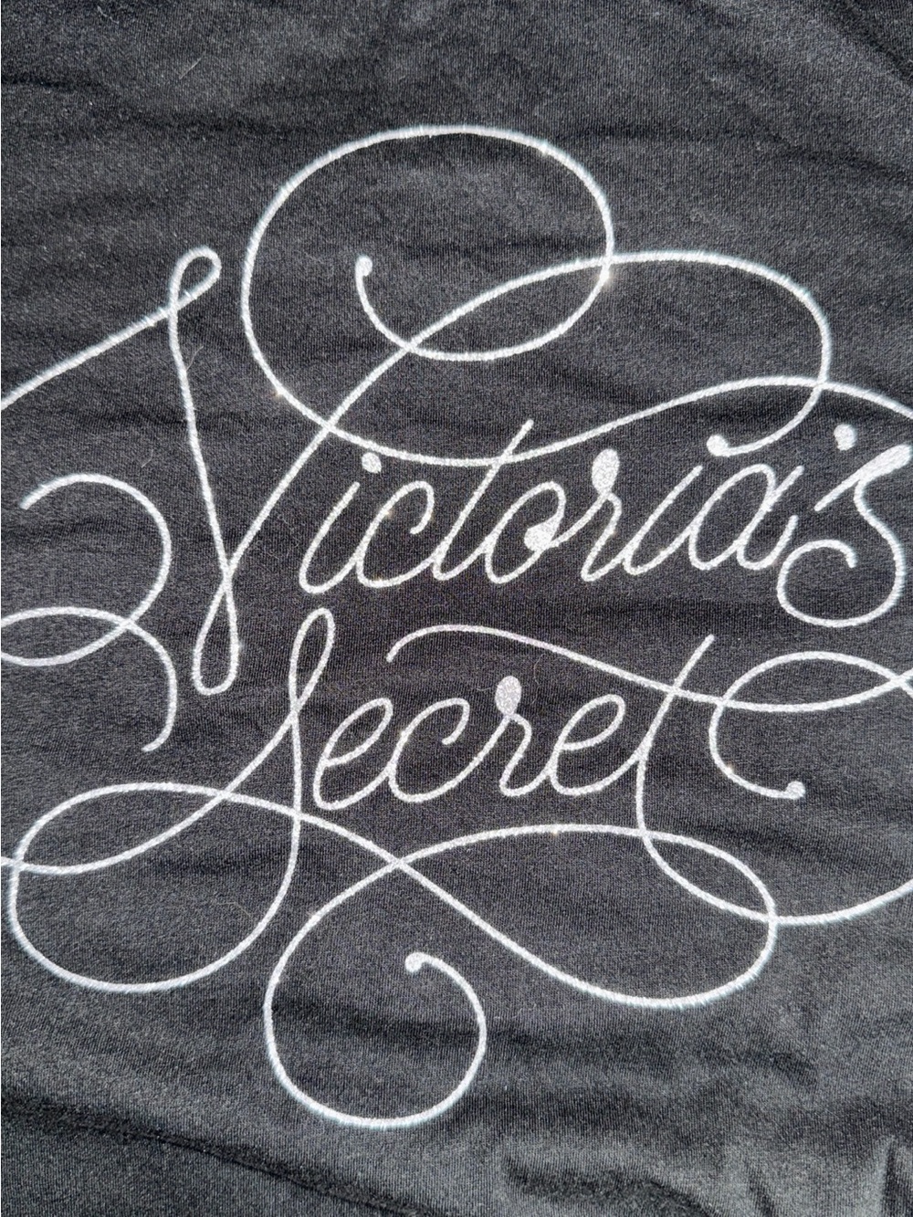 Victorias Secret Script Glitter Graphic T-Shirt Short Sleeve Crew Neck Black S